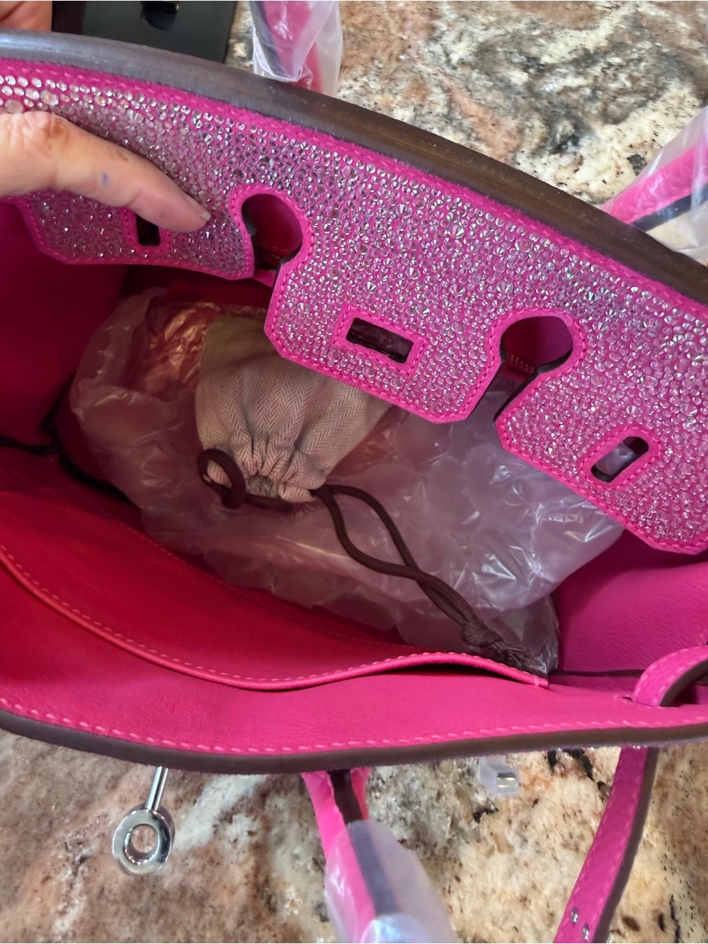 H Birkin 25 Doblis suede rose tyrien PHW PINK PRINCESS BLING SWAROVSKI CRYSTAL - Picture 11 of 17